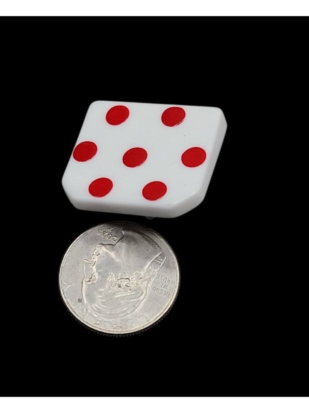 Vintage Lucite Dice Clip On Earrings Large Lucky 7 White Red Polka Dots Vegas - Picture 9 of 12